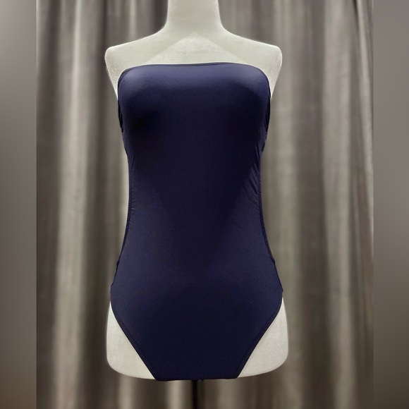 J.Crew navy blue back cutout strapless swimsuit - Picture 2 of 12